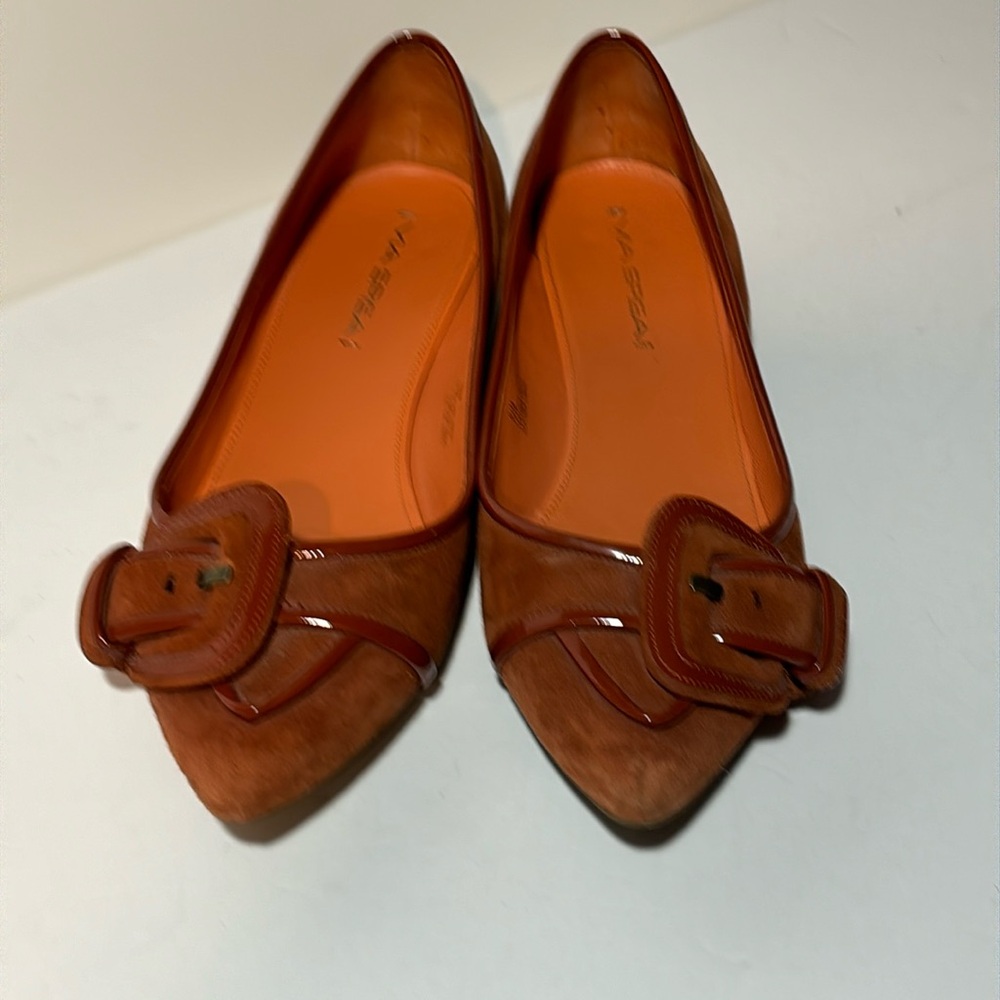 VIA SPIGA Rust Suede Leather Belted Buckle Accent Ballet Flats Pointed Toe 9.5M